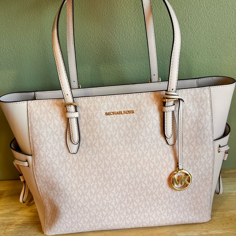 Michael Kors Pink Monogram Tote with Gold Charm